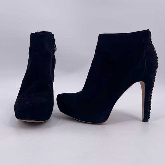 Vince Camuto Shoes - Vince Camuto Sz 9 CANNON Black Suede Booties 5" Heel Genuine Leather Chain Back